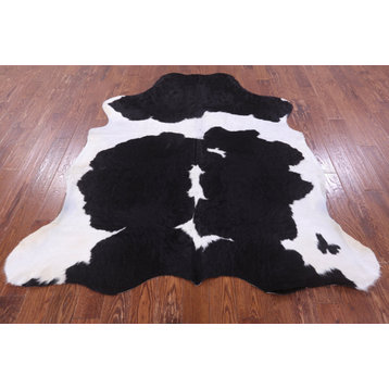 7' 0" X 6' 5" Black and White Natural Cowhide Rug C2424