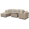 TK Classics Monterey 7 Pc Traditional Outdoor Wicker Sectional Sofa Set in Wheat