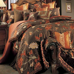 AICO Furniture - Grand Fleur Comforter Set - BCS-GRNFLR-BRN - Bedroom Products