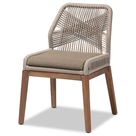 Jennifer Mid-Century Transitional Grey Woven Rope Mahogany Dining Side Chair