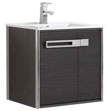 Oakville Wall Mount Bathroom Vanity, Black Coal Oak, 24", Chrome Hardware