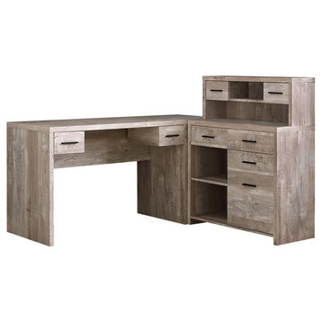 Atlin Designs 63" L Shaped Corner Computer Desk with Hutch in Taupe