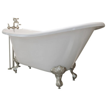 DreamLine Atlantic 61"Lx28"H Freestanding Bathtub with Brushed Nickel Finish