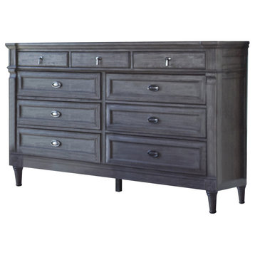 Classic Dresser, Large Design With 9 Storage Drawers, Sand Blasted French Gray