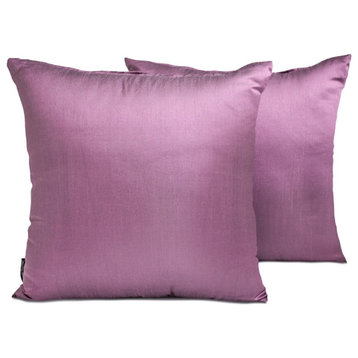 Lilac Art Silk Plain & Solid Set of 2, 12"x12" Throw Pillow Cover - Lilac Luxury