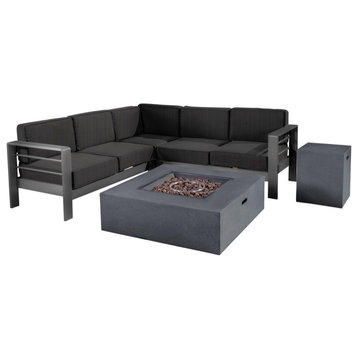 5-Piece Coral Bay Outdoor V-Shape Sectional Set, Fire Tab, Dark Gray
