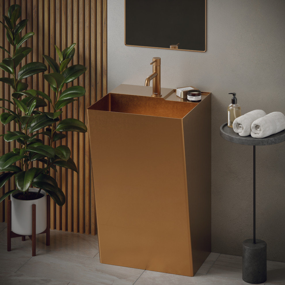 Karran Cinox Stainless Steel Rectangular Pedestal Sink, Brushed Copper