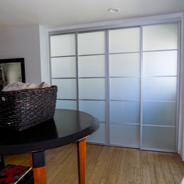 Top Hung Room Divider with a Silver Frame and White Laminated Glass