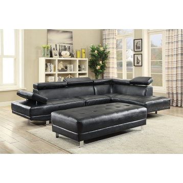 Milan Sectional, Black Faux Leather