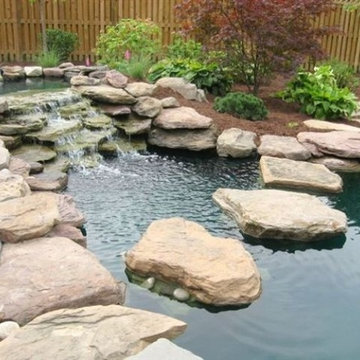 Pond with floating step stones