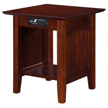 AFI Nantucket Solid Wood End Table with Built In Device Charger in Walnut