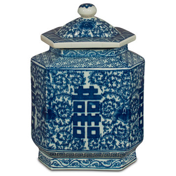 Blue and White Porcelain Tea Jar Double Happiness Motif