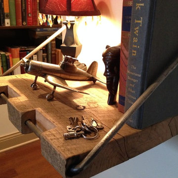 Reclaimed Wood Shelf/ Reclaimed Floating Shelf With Forged Iron Hinge And Bracke