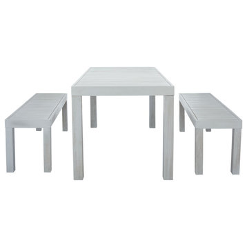 Safavieh Outdoor Dario 3 Piece Dining Set With Two Benches Grey