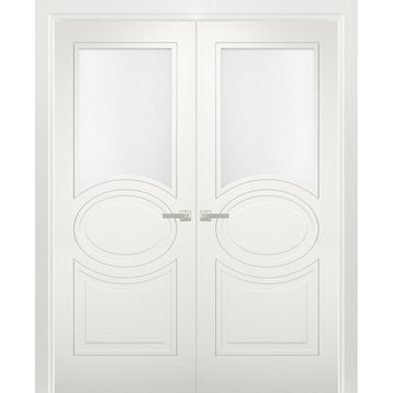 Solid French Double Doors Opaque Glass / Mela 7012 Matte White, 48" X 80" ( 2* 24x80)