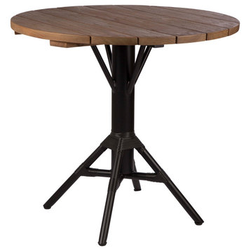 Nicole Outdoor Cafe Table - Black Base - 32" Round Teak Top