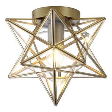 Stella 12" Moravian Star Metal/Glass LED Flush Mount, Oil Rubbed Bronze, Gold