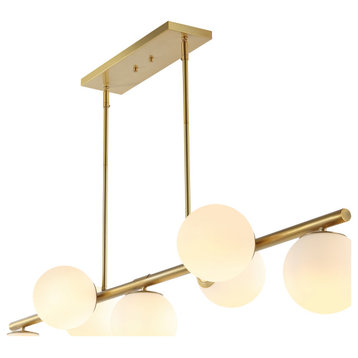 Luca Parisian 53" 7-Light Modern Iron Globe Linear LED Pendant, Brass Gold/White
