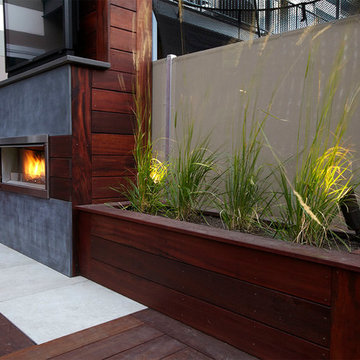 Concrete and Tigerwood Fireplace