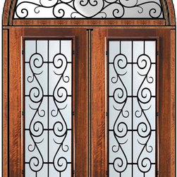 Prehung Transom Double Door 96 Mahogany St. Charles 3/4 Lite - Front Doors
