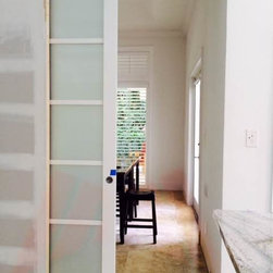 Modern Sliding Door with Laminate Insert in Matte White FInish - Interior Doors