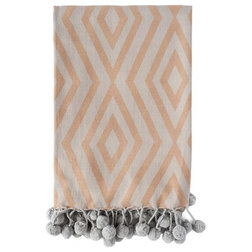 Contemporary Throws Organic Lucille Pompom Throw, Tannin