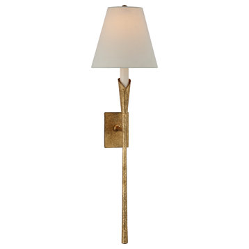 Aiden Large Tail Sconce in Gilded Iron with Linen Shade