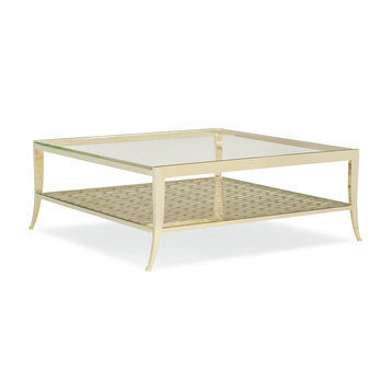 Pattern Recognition, Square Gold Metal Glass Top Cocktail Table