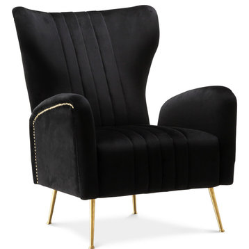 Opera Velvet Upholstered Accent Chair, Black