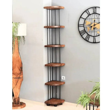 Fargo Solid Pine Wood Corner Bookcase | Space-Saving Rustic Storage Design