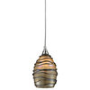 Vines 1 Light Pendant In Satin Nickel And Tan Glass