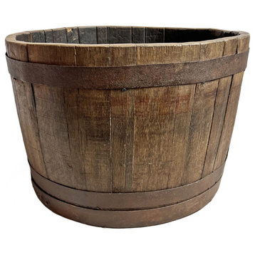 Consigned Vintage Wood Barrel Planter