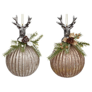 Mark Roberts Christmas 2023 Deer Toppered Ball Ornament 5.5'', Assortment of 2