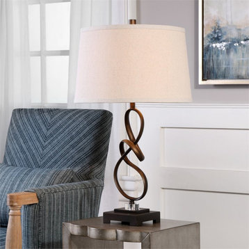 Bowery Hill Modern Table Lamp in Oil Rubbed Bronze and Light Beige