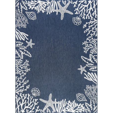 Biscayne Novelty Coastal Navy/Cream Rectangle Indoor/Outdoor Area Rug, 9'x12'