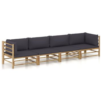 vidaXL Patio Lounge Set with Dark Gray Cushions 4 Piece Bamboo Garden Seat