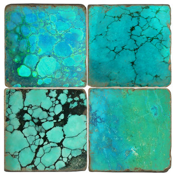 Tumbled Marble Coasters, Set of 4, Turquoise