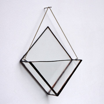 Diamond & Triangle Duo Terrarium, Medium, Brass Chain