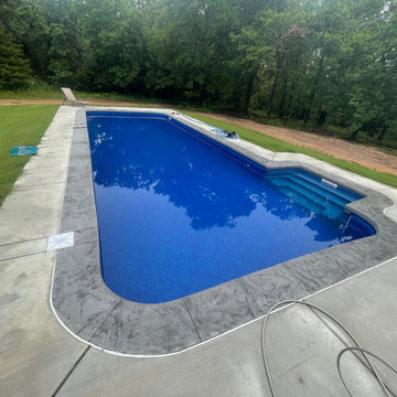 Polymer Vinyl Liner Pool with stamped/colored Concrete Cantilever Edge Coping