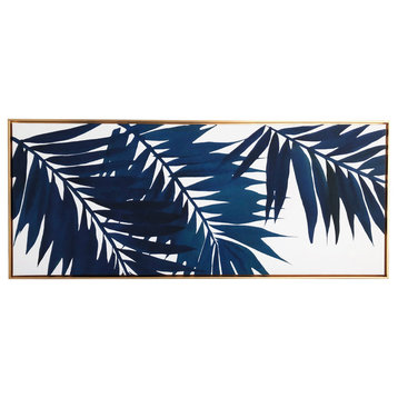 "Blue Palms" Floating Canvas with Gold Frame
