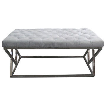 Tufted Velvet Upholstered Bench, Gray