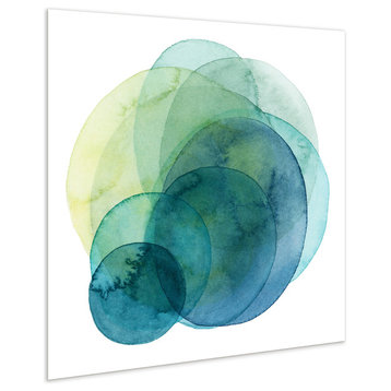 "Evolving Planets" Abstract Blue Wall Art Unframed Free Floating Tempered Glass