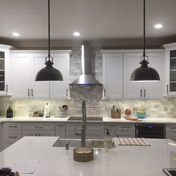 White Kitchen with Rustic Oak Island