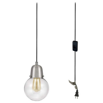 6"W LED Plug-In Hanging Pendant Brushed Nickel Finish
