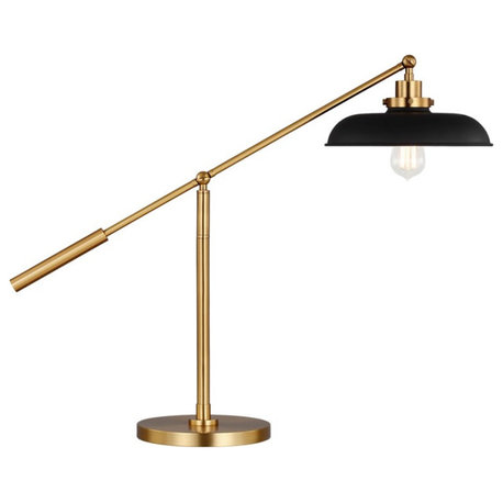 Chapman & Myers Wellfleet 1-Light Wide Desk Lamp CT1111MBKBBS1, Midnight Black