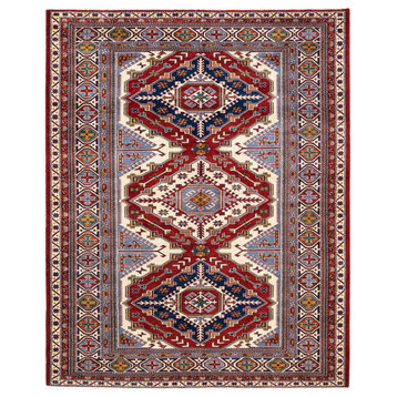Tribal, One-of-a-Kind Hand-Knotted Area Rug Red, 5'10"x7'5"