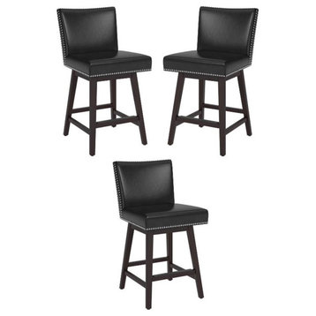 Home Square Vintage 25.5" Modern Swivel Counter Stool in Coal Black - Set of 3