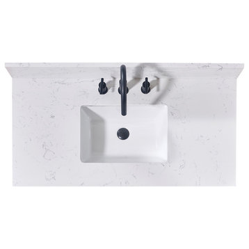 Trento Engineered Stone Vanity Top, Aosta White With White Sink, 43"