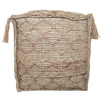 Circe 18" Square Jute and Cotton Pouf with Tassels, Hemp