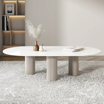 55.1" Modern Oval Stone Top Dining Table 3 Legs in White